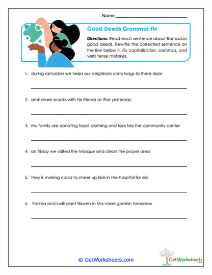 Good Deeds Grammar Fix Worksheet