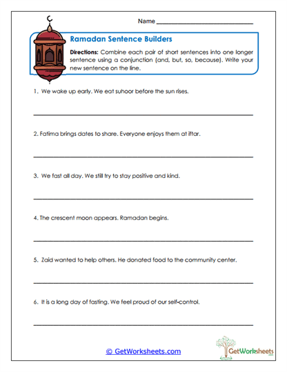 Sentence Builders Worksheet