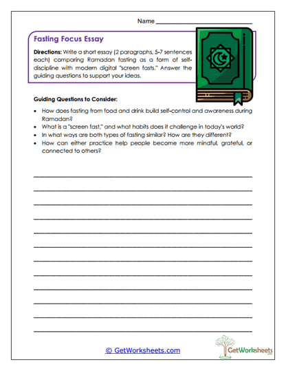 Fasting Focus Essay Worksheet