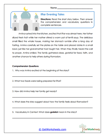 Iftar Evening Tales Worksheet
