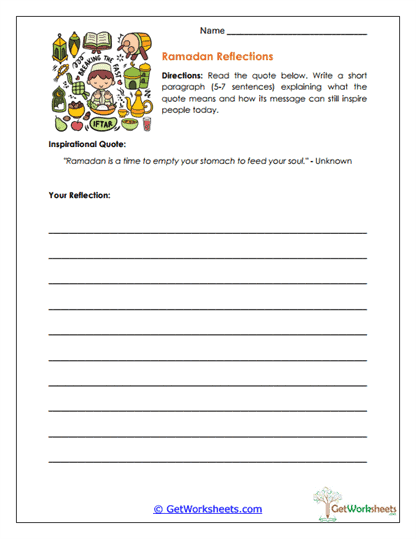 Ramadan Reflections Worksheet