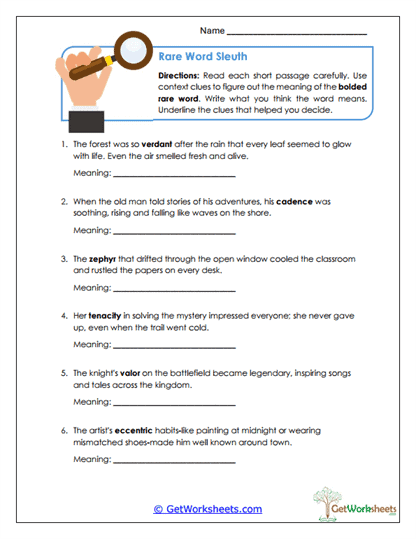 Rare Word Sleuth Worksheet