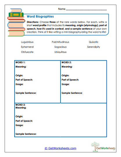 Word Biographies Worksheet