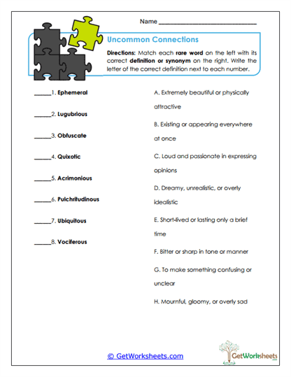 Uncommon Connections Worksheet