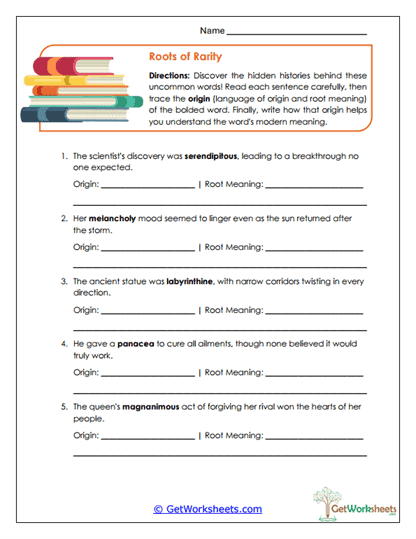 Roots of Rarity Worksheet