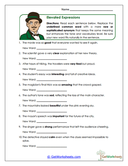 Elevated Expressions Worksheet