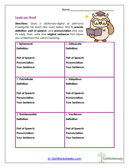 Lexicon Hunt Worksheet