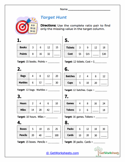 Ratio Table Worksheets