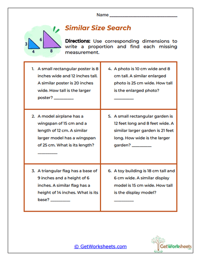 Similar Size Search Worksheet