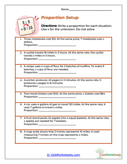 Proportion Setup Worksheet