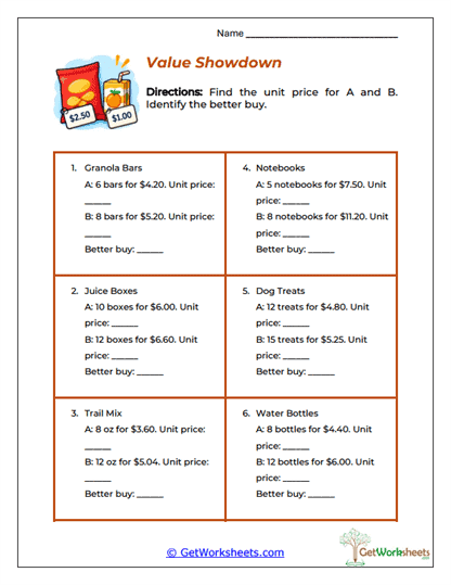 Value Showdown Worksheet