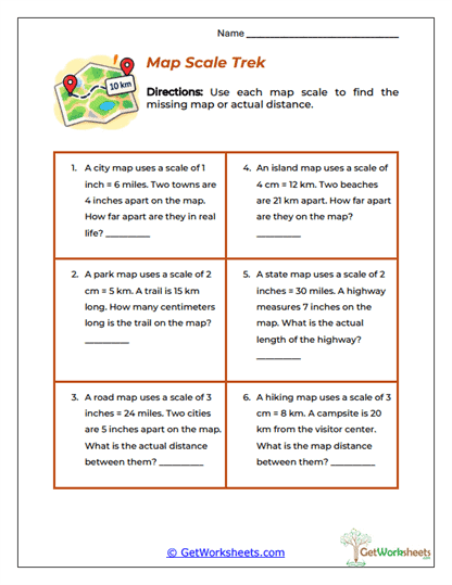 Map Scale Trek Worksheet
