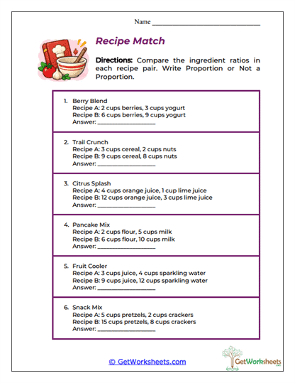 Recipe Match Worksheet