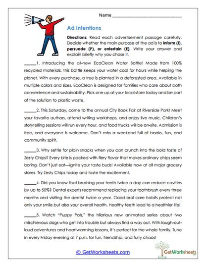 Ad Intentions Worksheet