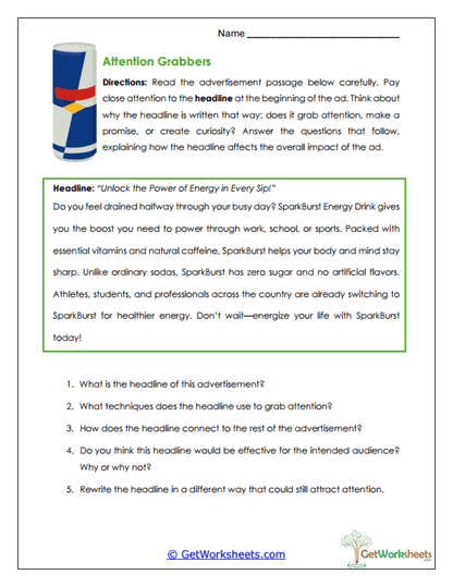 Attention Grabbers Worksheet
