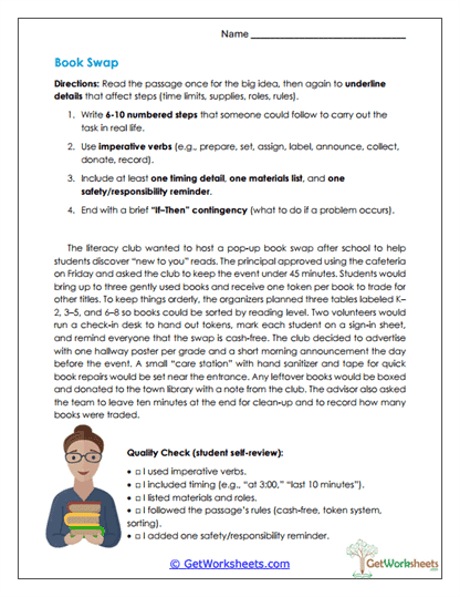 Reading Application Worksheets