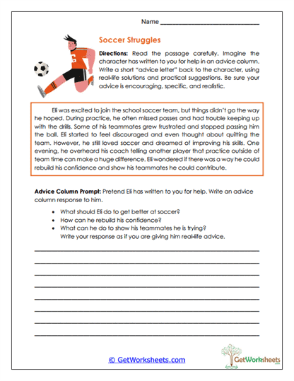 Soccer Struggles Worksheet
