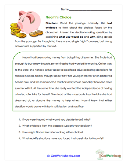 Naomi's Choice Worksheet