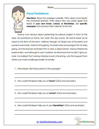 Proud Persistence Worksheet