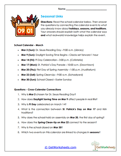 Seasonal Links Worksheet