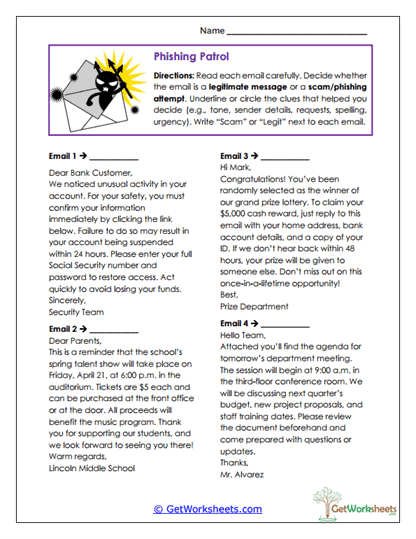 Phishing Patrol Worksheet