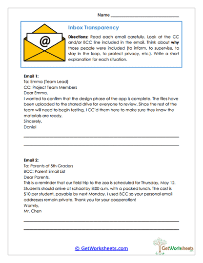 Inbox Transparency Worksheet