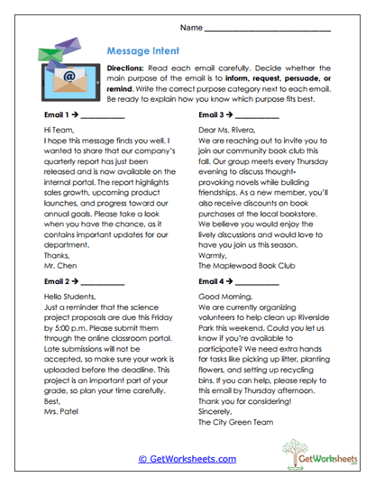 Message Intent Worksheet
