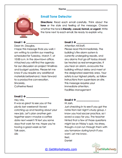 Email Tone Detector Worksheet