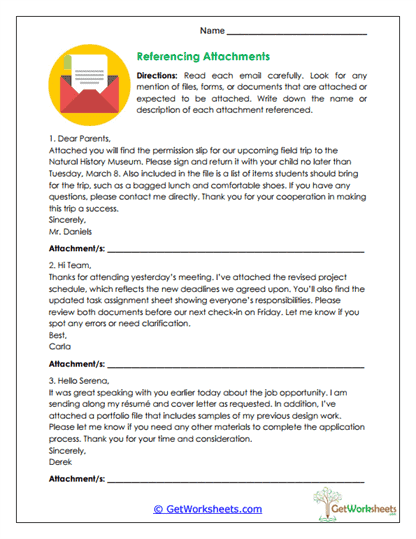 Referencing Attachments Worksheet