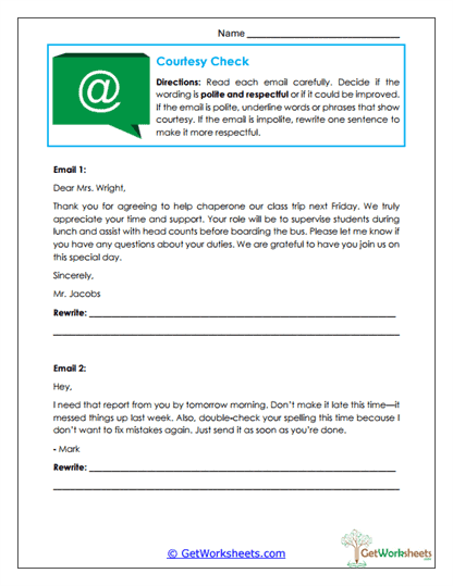 Courtesy Check Worksheet