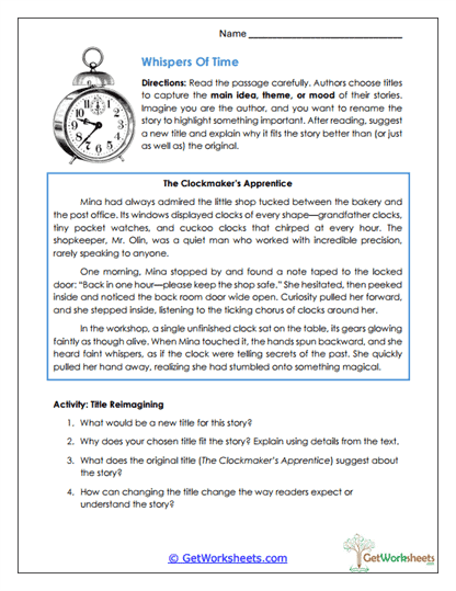 Whispers of Time Worksheet