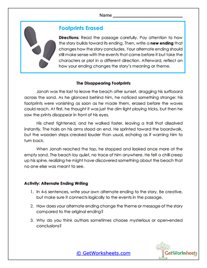 Footprints Erased Worksheet