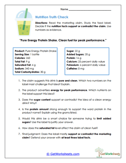 Nutrition Truth Check Worksheet