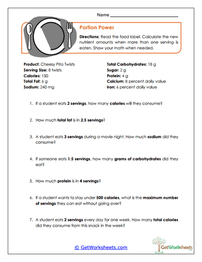 Portion Power Worksheet