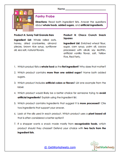Pantry Probe Worksheet