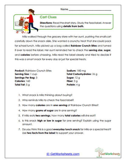 Cart Clues Worksheet