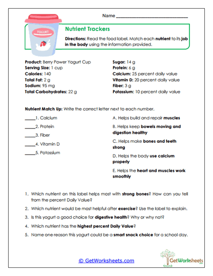 Nutrient Trackers Worksheet