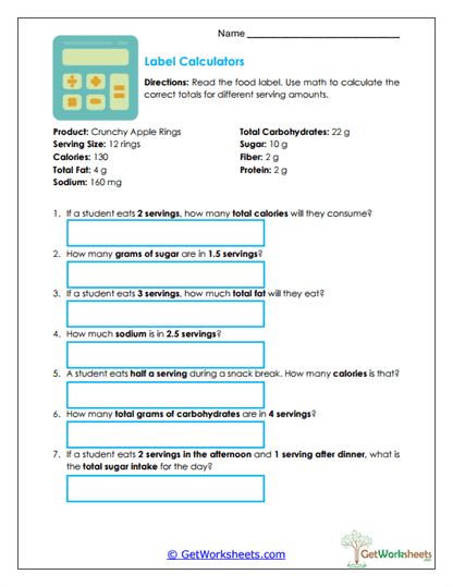 Label Calculators Worksheet