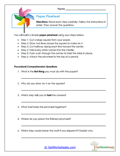 Paper Pinwheel Worksheet