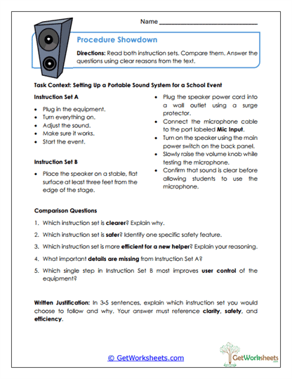 Procedure Showdown Worksheet
