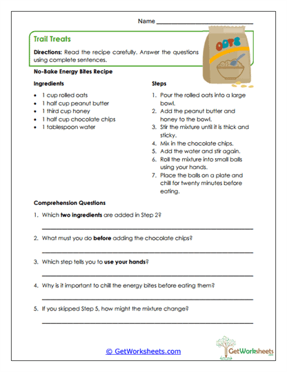 Trail Treats Worksheet
