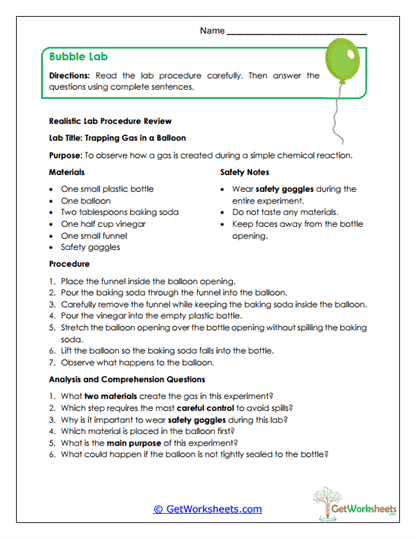 Bubble Lab Worksheet