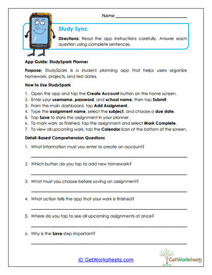Study Sync Worksheet