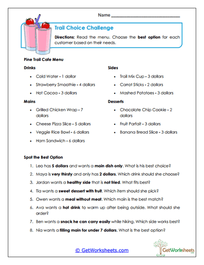 Trail Choice Challenge Worksheet