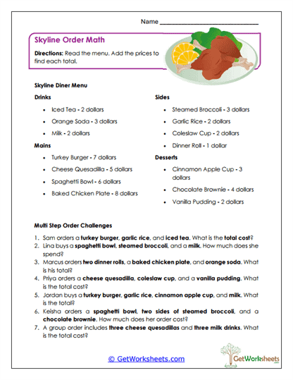 Skyline Order Math Worksheet
