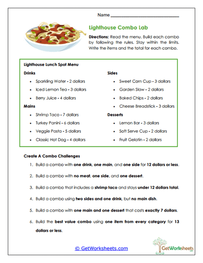 Lighthouse Combo Lab Worksheet