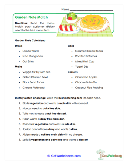 Garden Plate Match Worksheet