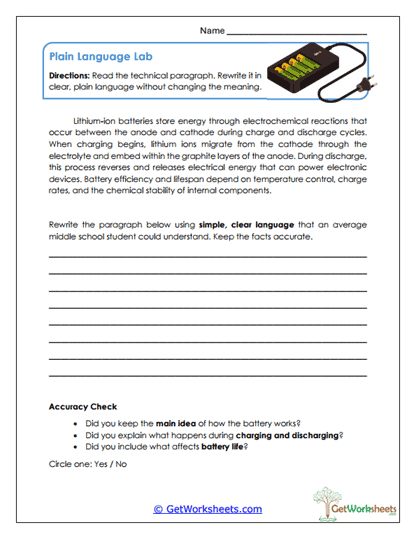 Plain Language Lab Worksheet