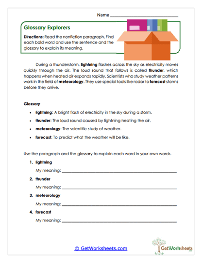 Glossary Explorers Worksheet