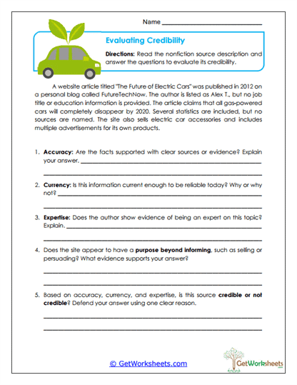 Evaluating Credibility Worksheet